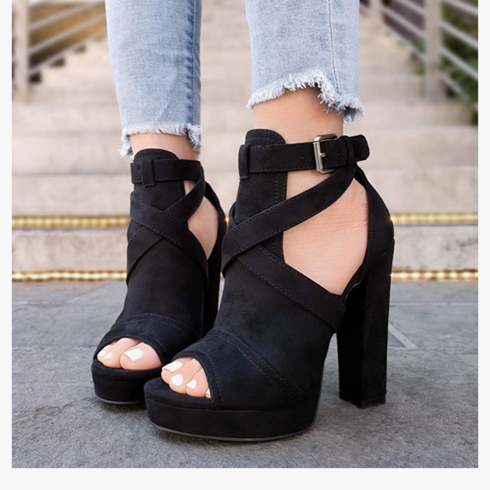 Republic Platform Block Chunky High Heels Open Toe